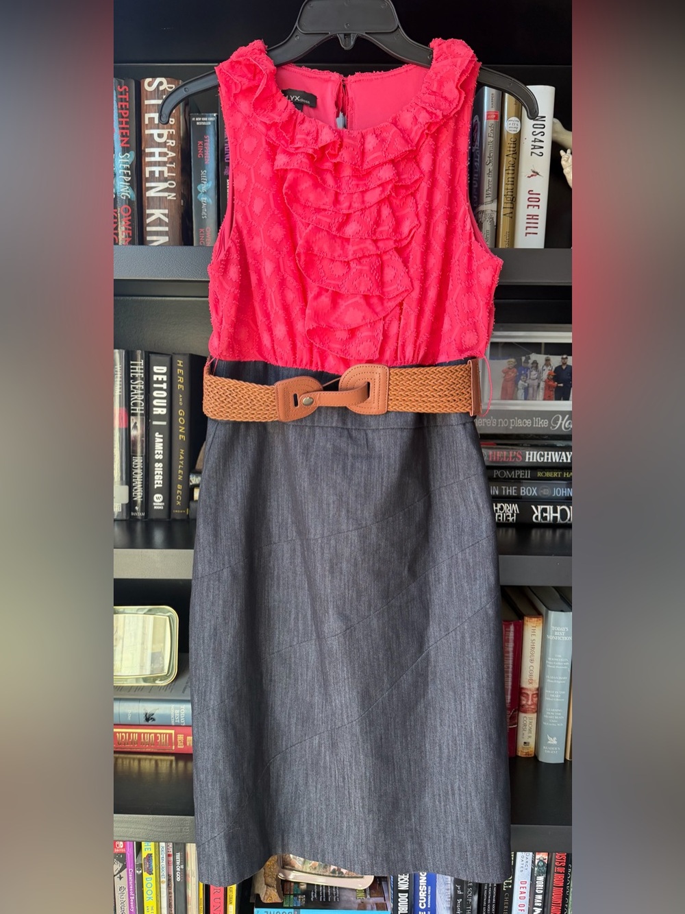 Alyx Pink Ruffled Top Dress with Tan Woven Belt